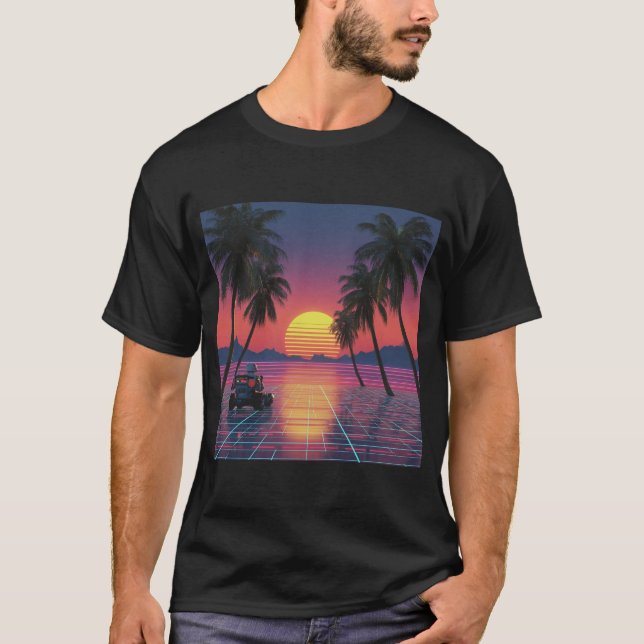 T-shirt Retro Rover Watching Neon Sunset (Devant)