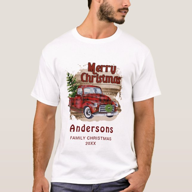 T-shirt Retro Russe Noël Buffalo Red Truck Holiday (Devant)