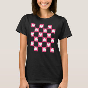 T-shirt Retro Saint Valentin Coeur rose À damiers mignon F