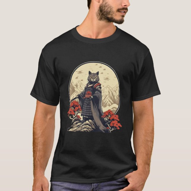 T-shirt Retro Samurai Cat  Japanese Inspired Cat (Devant)