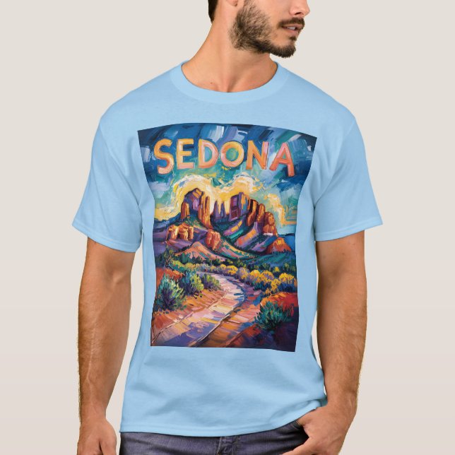 T-shirt Retro Sedona Arizona Travel Van Gogh Art Paysage (Devant)