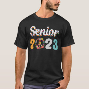 T-shirt Retro Senior 2023 avec fleurs de paix signe Gradua