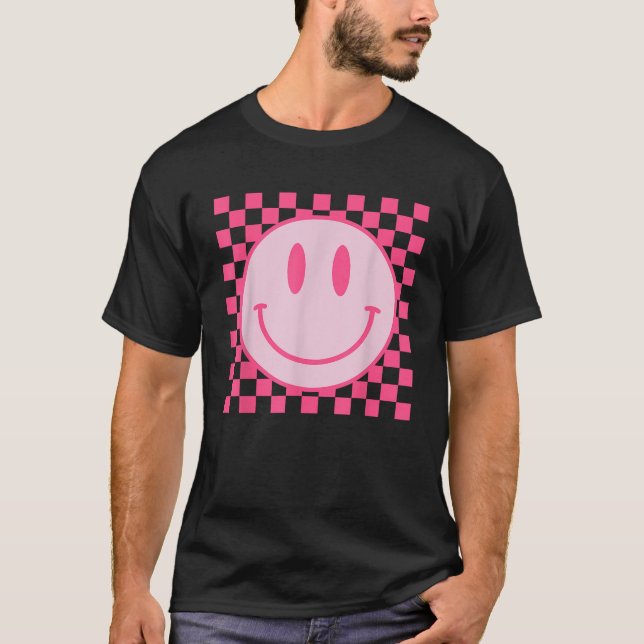 T-shirt Retro Smile Face Checkered Pattern Preppy Aestheti (Devant)
