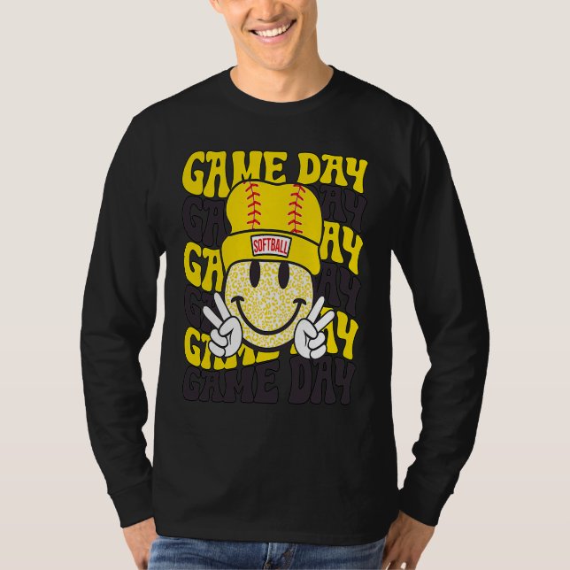 T-shirt Retro Smile Face Softball Game Day Vibes Softball  (Devant)