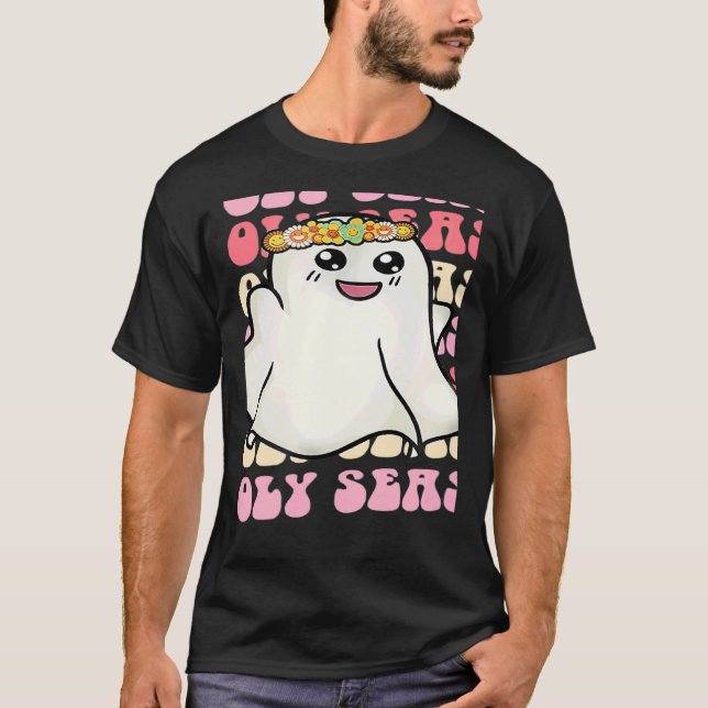 T-shirt Retro Spooky Vibes Groovy Cute Ghost Halloween Tea (Devant)