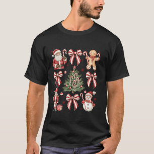 T-shirt Retro Sucre de canne Coquette Bow Noël Fille Femme
