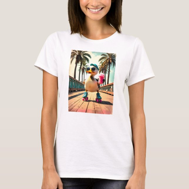 T-shirt Retro Summer Funny Roller Duck  (Devant)