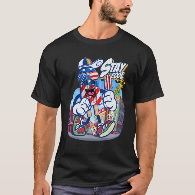 T-shirt Retro Summer Popsicle Stay Cool Ice Cream Citation (Devant)