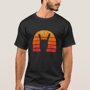 T-shirt Retro Sun Rock Hand Sign Punk Rocker Music Festiva