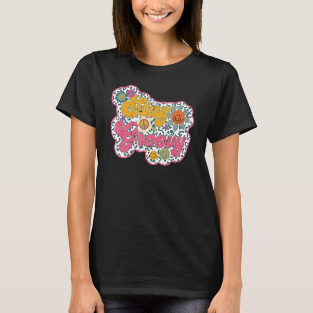 T-shirt Retro Sunflower Hippie Stay Groovy Positive Mind H (Devant)