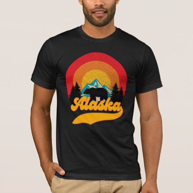 T-shirt Retro Sunset Alaska Juneau Bear Mountains Wild AK (Devant)