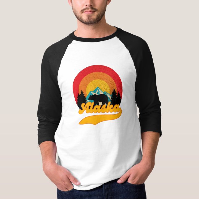T-shirt Retro Sunset Alaska Juneau Bear Mountains Wild AK (Devant)