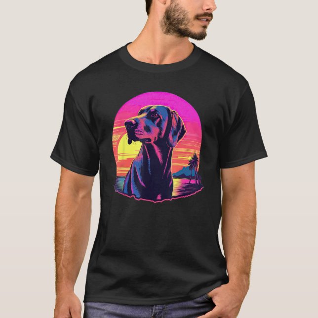 T-shirt Retro Sunset American Foxhound Dog (Devant)
