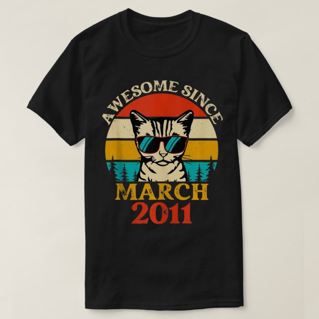 T-shirt Retro Sunset Awesome Depuis Mars 2011 Anniversaire (Design devant)