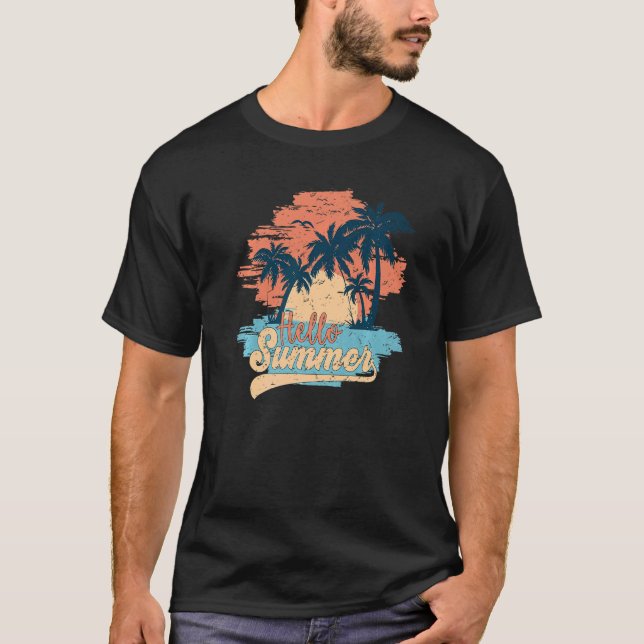 T-shirt Retro Sunset Beach Palms Bonjour Summer Paradise B (Devant)