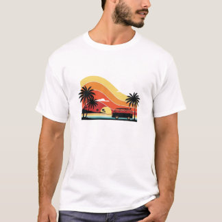T-shirt Retro Sunset Beach Van | Somme de voyage Surf vint