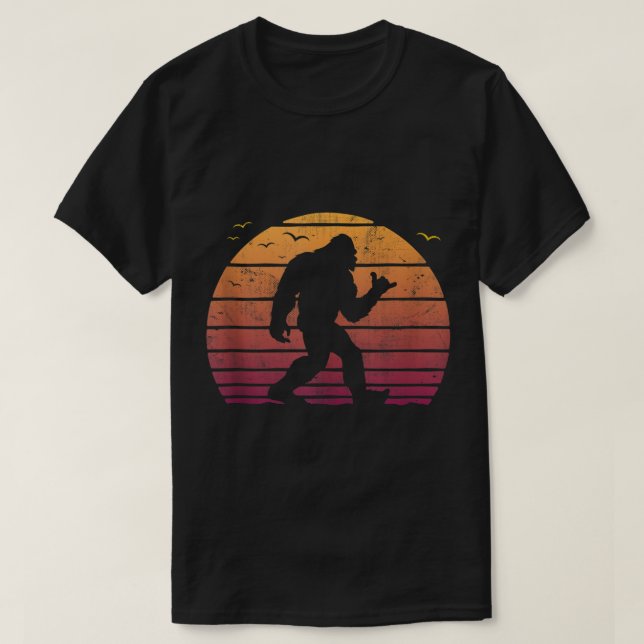 T-shirt Retro Sunset Bigfoot Shaka Design (Design devant)