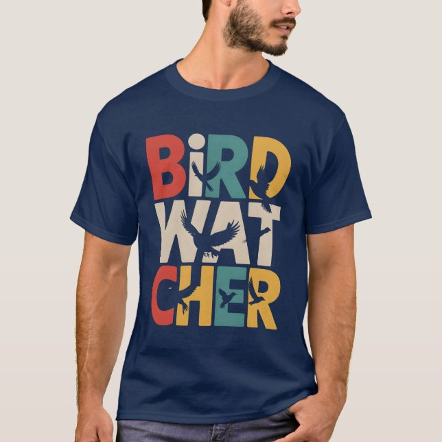 T-shirt Retro Sunset Birdwatcher Birdwatcher Bird Lover fa (Devant)