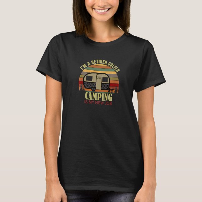 T-shirt Retro Sunset Camper Retired GOLFER New Job Camping (Devant)