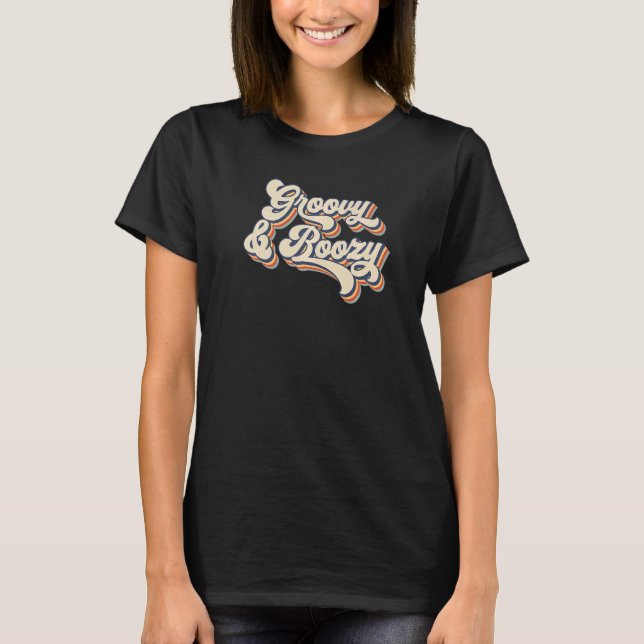 T-shirt Retro Sunset Groovy & Boozy Fête de Bachelorette E (Devant)