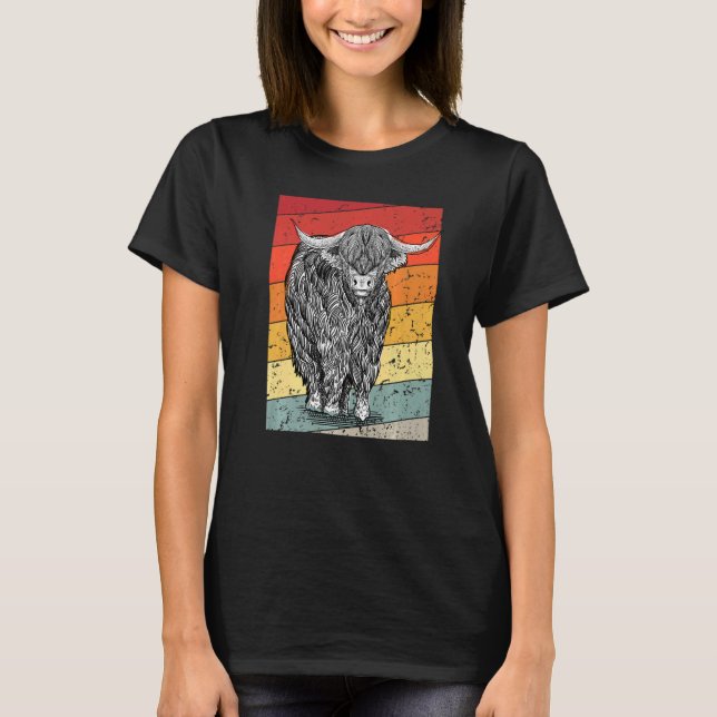 T-shirt Retro Sunset Highland Cows Women Girls Cow (Devant)