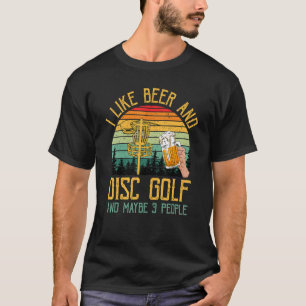 T-shirt Retro Sunset I Like Beer & Disk Golf Basket Frisbe
