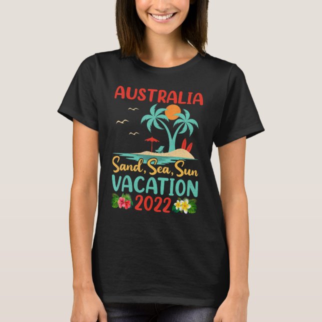 T-shirt Retro Sunset Palm Tree Beach Vacation 2022 Austral (Devant)