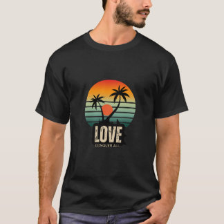 T-Shirt Retro Sunset Palm Tree "L'amour conquiert