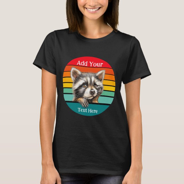 T-shirt Retro Sunset Stripes Contemplating Raccoon  (Devant)