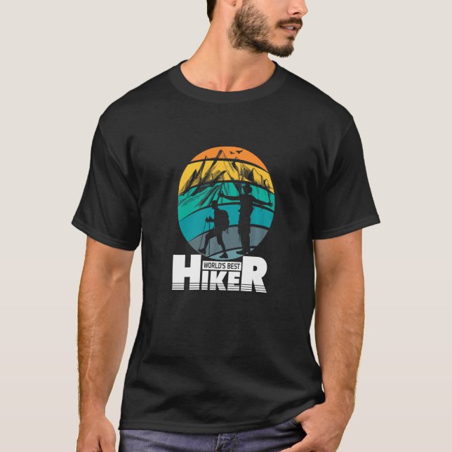 T-shirt Retro Sunset Worlds Best Hiker Mountain Outdoor Hi (Devant)