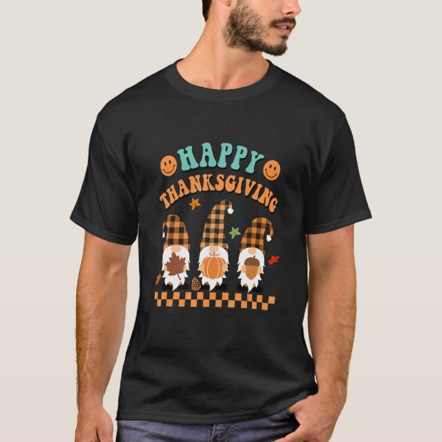 T-shirt Retro Super Bon thanksgiving Automne Gnomes Pumpki (Devant)