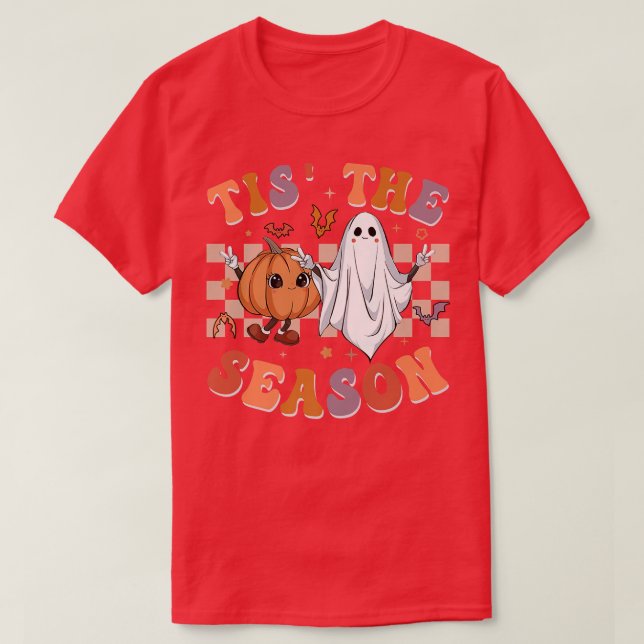 T-shirt Retro Super C'Est La Saison Citrouille Ghost Hippi (Design devant)