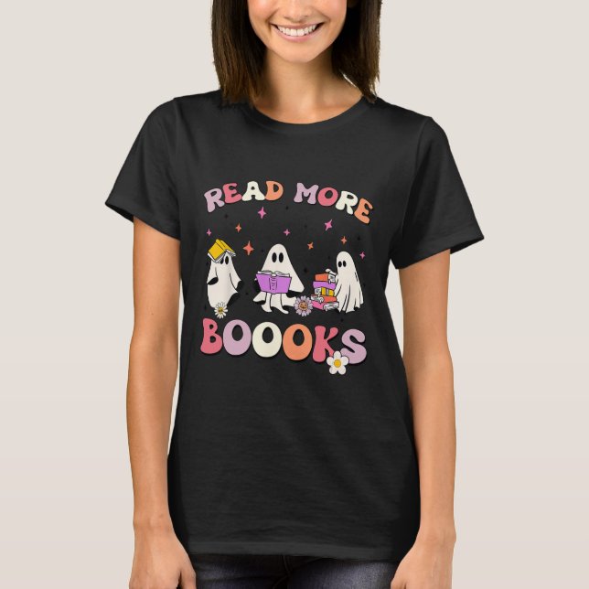 T-shirt retro Super Lire plus Livres Ghost Boo ghoul Fun H (Devant)