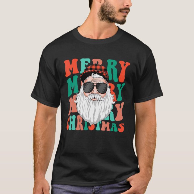 T-shirt Retro Super Noël Joyeux Restez lumineux Hippie Sa (Devant)