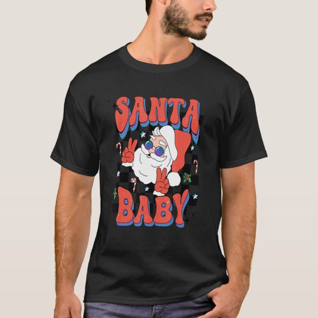 T-shirt Retro Super Santa Claus Rocks Plaid Baby Kid Chri (Devant)
