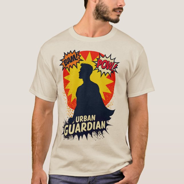 T-shirt Retro Superhero Silhouette - Urban Guardian Design (Devant)