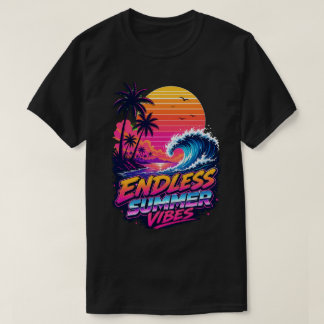 T-shirt rétro synthwave 80s coucher de soleil surf