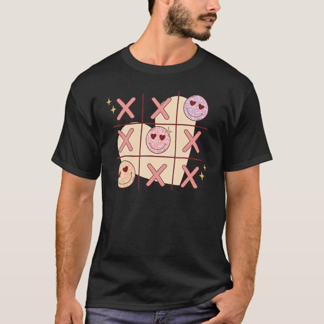 T-shirt Retro Tic Tac Toe Happy Visage Coeur Amour Valenti (Devant)