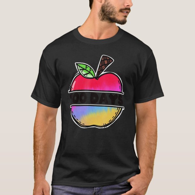 T-shirt Retro Tie Dye Apple Happy 100 Days Of School Teach (Devant)