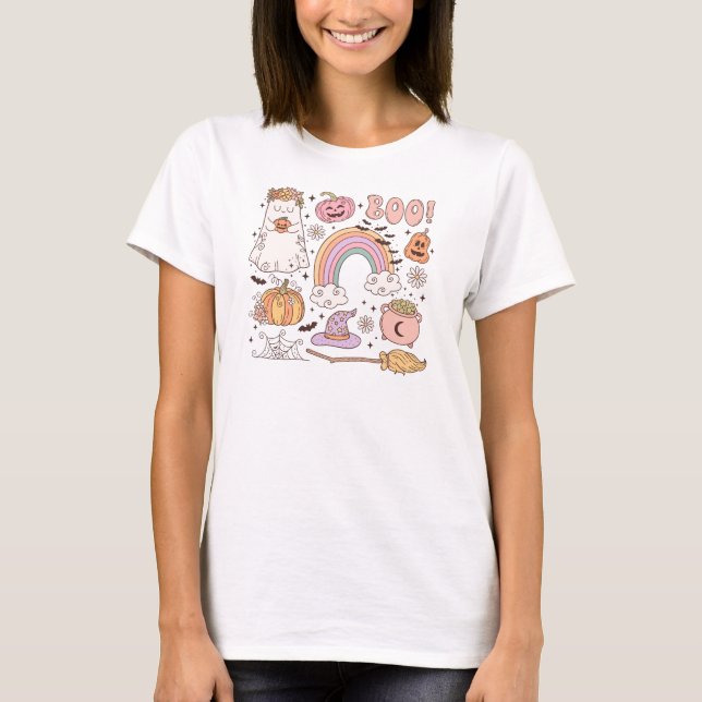 T-shirt Retro Trendy Cute Halloween Elements Ghost Citroui (Devant)