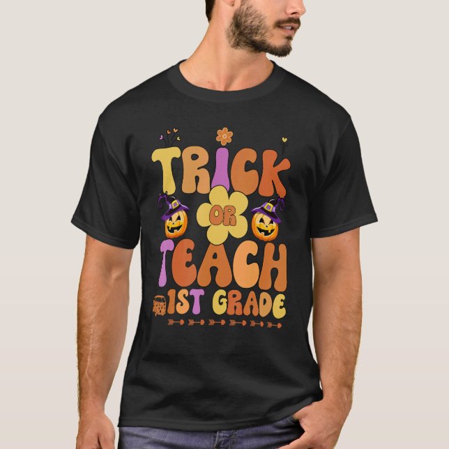 T-shirt Retro Trick Ou Enseigner Ghost 1ère classe Enseign (Devant)