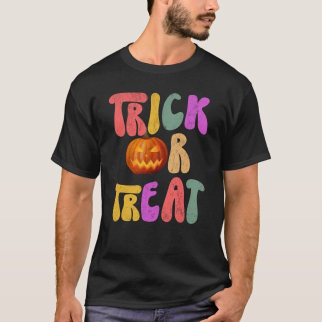T-shirt Retro Trick ou traiter le Citrouille d'Halloween (Devant)