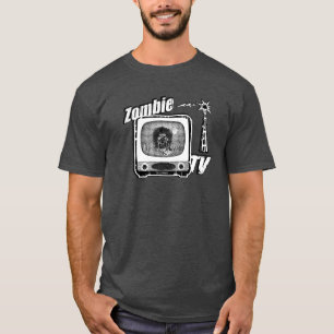 T-shirt Rétro TV style 3 du zombi noir et blanc