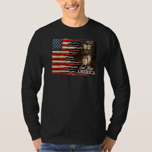 T-shirt Retro US Drapeau Jésus Croix Dieu Béni Amérique Pa