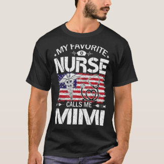 T-shirt Retro Us Drapeau Mon Infirmière Préférée M'Appelle