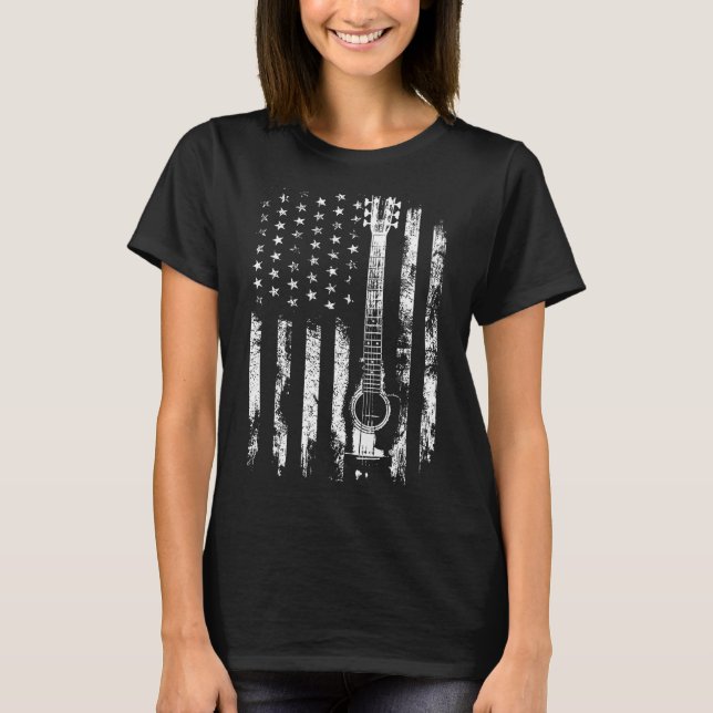 T-shirt Retro Us Flag Acoustic Guitar Distressed Patriotic (Devant)