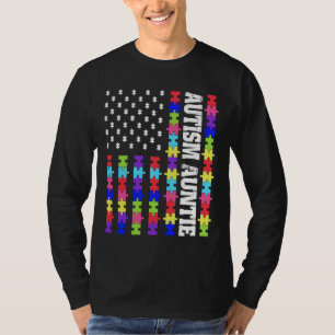 T-shirt Retro Usa Flag Autism Auntie Puzzle Autistic Aware