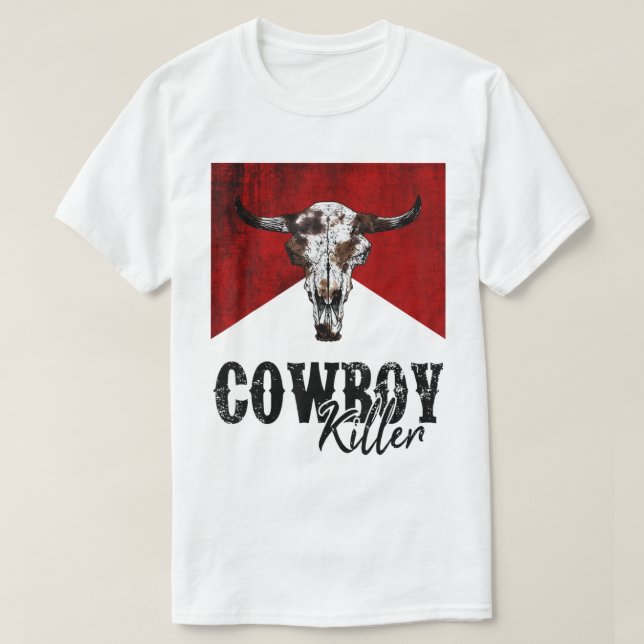 T-shirt Retro Vache Crâne Cowboy Tueur Western Pays Chouet (Design devant)