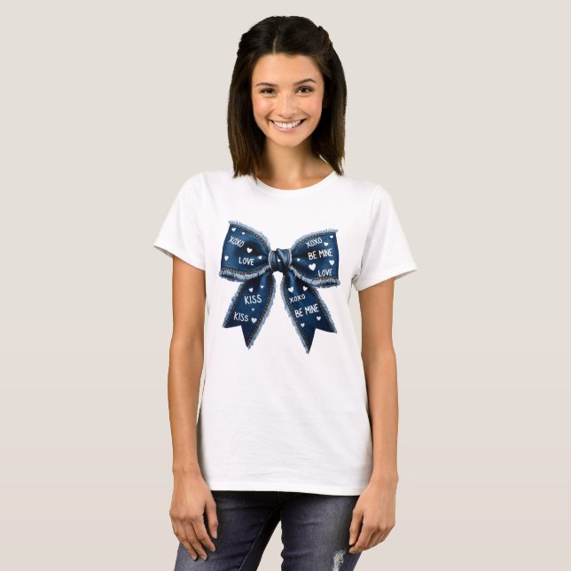 T-shirt Retro Valentine Bow Denim  (Devant entier)