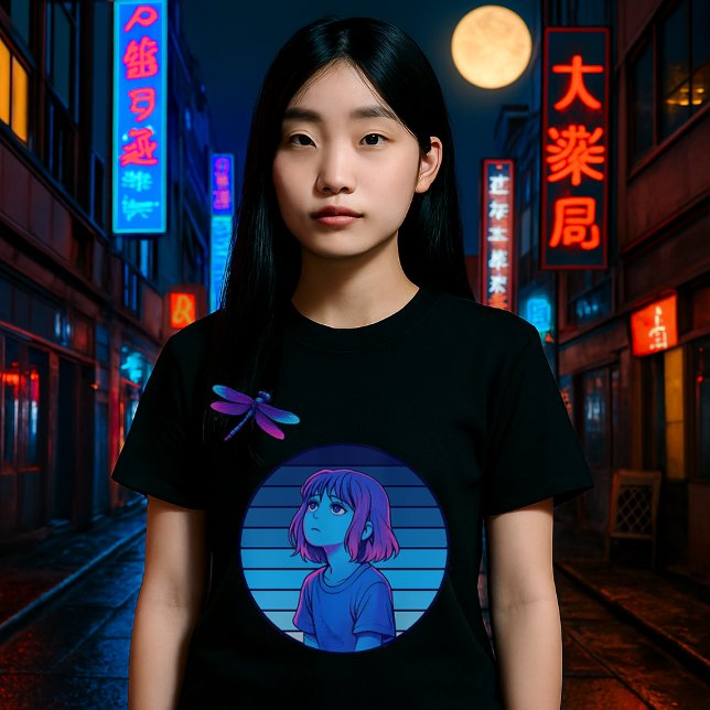 T-shirt Rétro Vaporwave Lune Melancholy Anime Girl (Créateur téléchargé)